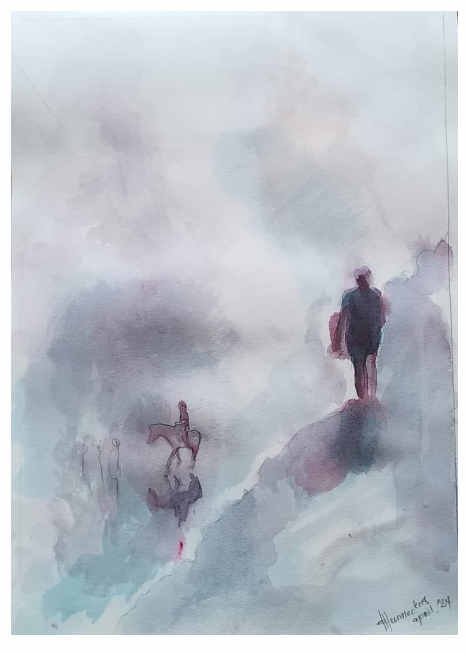 eenzame wandelaar, in de nevelen naar Caspar David Friedrich, april '24